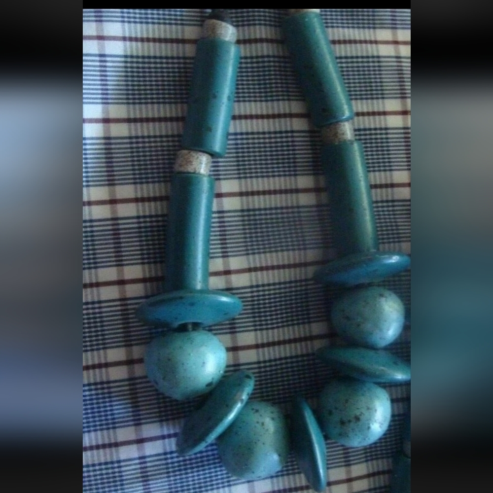 Grecian Turquoise Blue Green Ceramic  Beaded  Vintage Necklace Greek / Greece